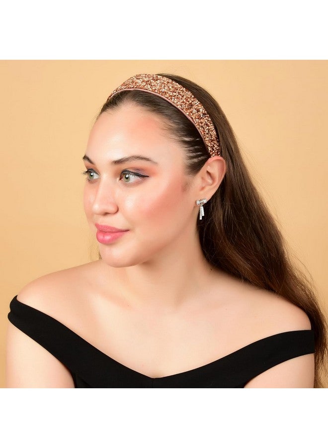 NNR Sprinkle Stone Hair Band Fancy Party Wedding Hairband Headband for Women & Girls (Brown) - Image 4
