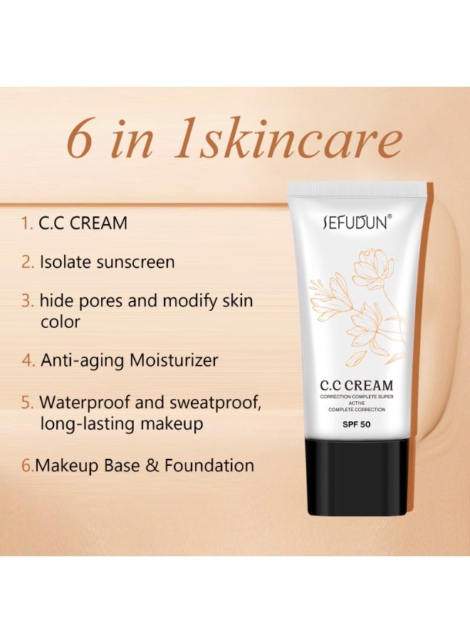 Sefudun - CC Correcting Cream, Self Adjusting for Mature Skin, with SPF 50 for Aging Skin to Even out Face and Body Tone for Skin Type Most Types 30ml - Image 1
