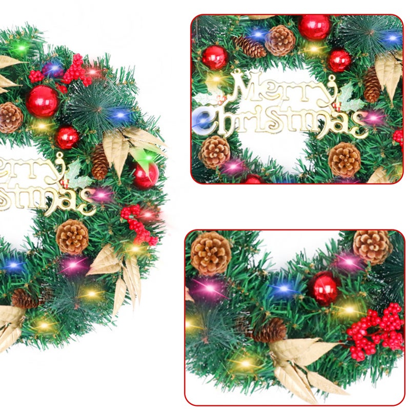Christmas Wreaths for Front Door 11.8-inch Artificial Christmas Wreath with Pine Cones Berries Xmas Ball Ornaments Decorations for Christmas Festival Celebration Door Window Wall Home Theme Party - Image 5