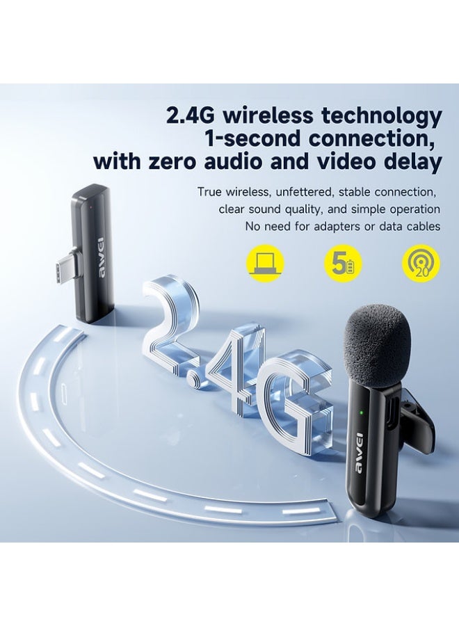 Awei Wireless Lavalier Mic - Mk2 - Black - Image 5