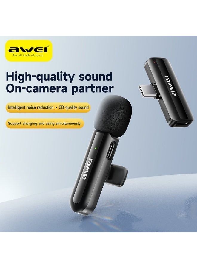 Awei Wireless Lavalier Mic - Mk2 - Black - Image 1