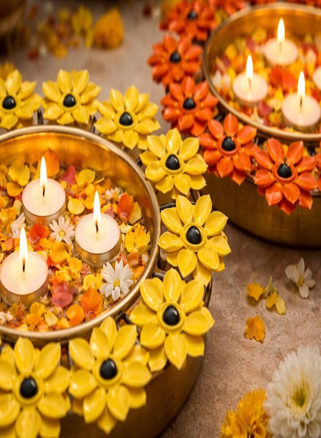 AGAAS ENTERPRISES AGAAS Set of 2 Decorative Urli Bowls with Floral Frame | Metal Flower Uruli for Diwali, Navratri, Haldi, Saraswati Pooja & Festive Decor | Traditional Indian Floor Decoration (Yellow & Orange) - Image 4
