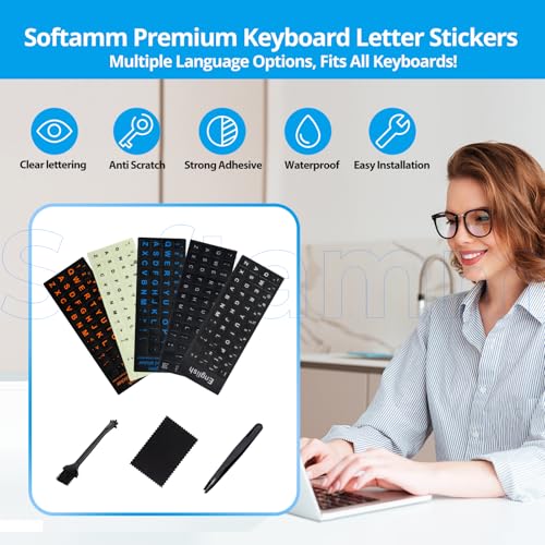 Softamm English Keyboard Stickers [5 in 1],Super Clear Large Print Bold White Letters on Black Background English US Keyboard Letter Stickers for Laptop Desktop Computer Alphabet Sticker-Matte - Image 2