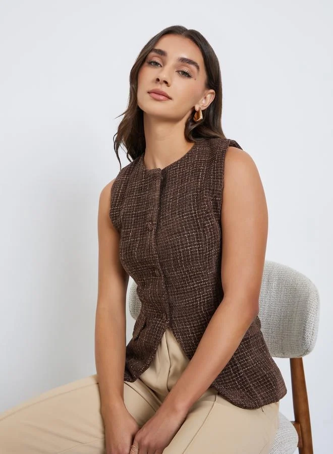 Styli Sleeveless Boucle Tweed Look Waistcoat