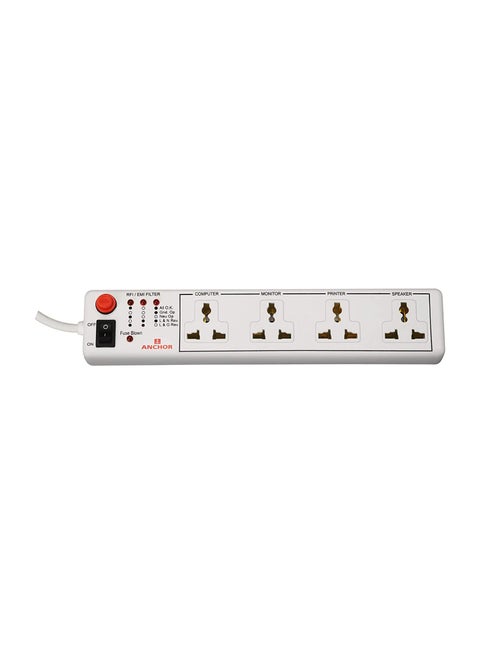 Anchor by Panasonic 4 way 6A International Socket with Single Switch 4 Way Extension Board with 4 Mtr Extension Cord Multi Plug Socket for Home Wall Office 22048