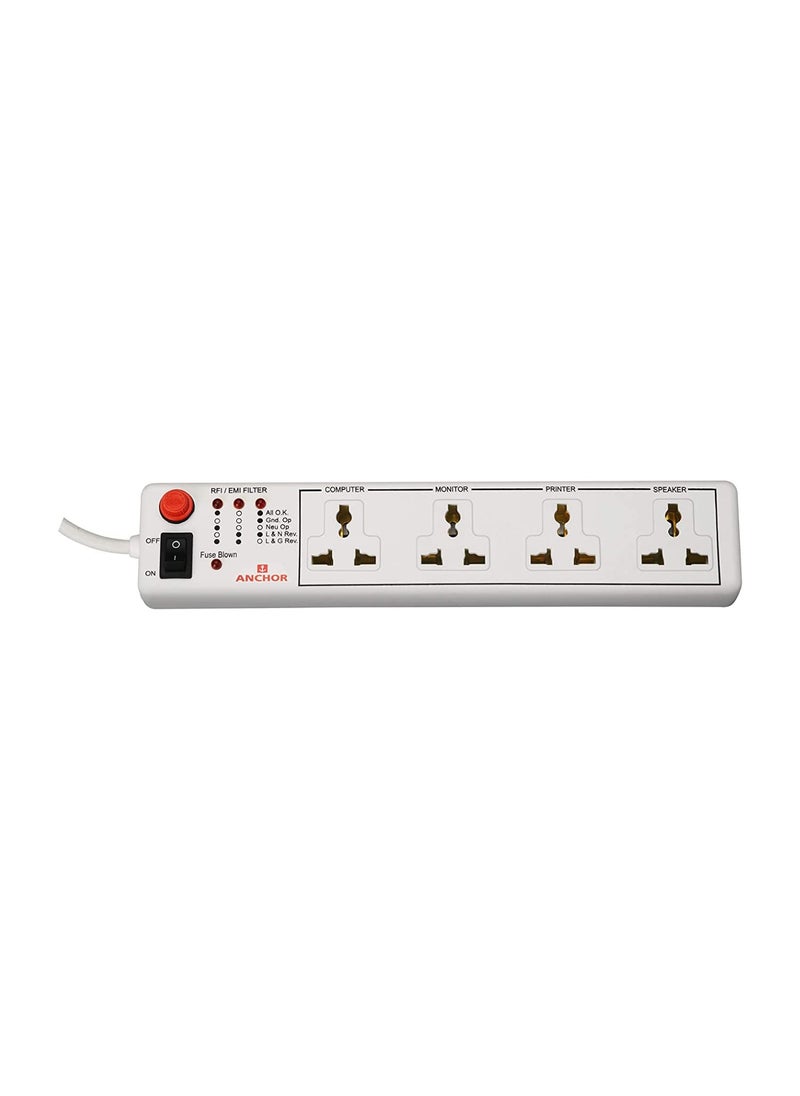 Anchor Anchor by Panasonic 4 way 6A International Socket with Single Switch 4 Way Extension Board with 4 Mtr Extension Cord Multi Plug Socket for Home Wall Office 22048  - Image 1