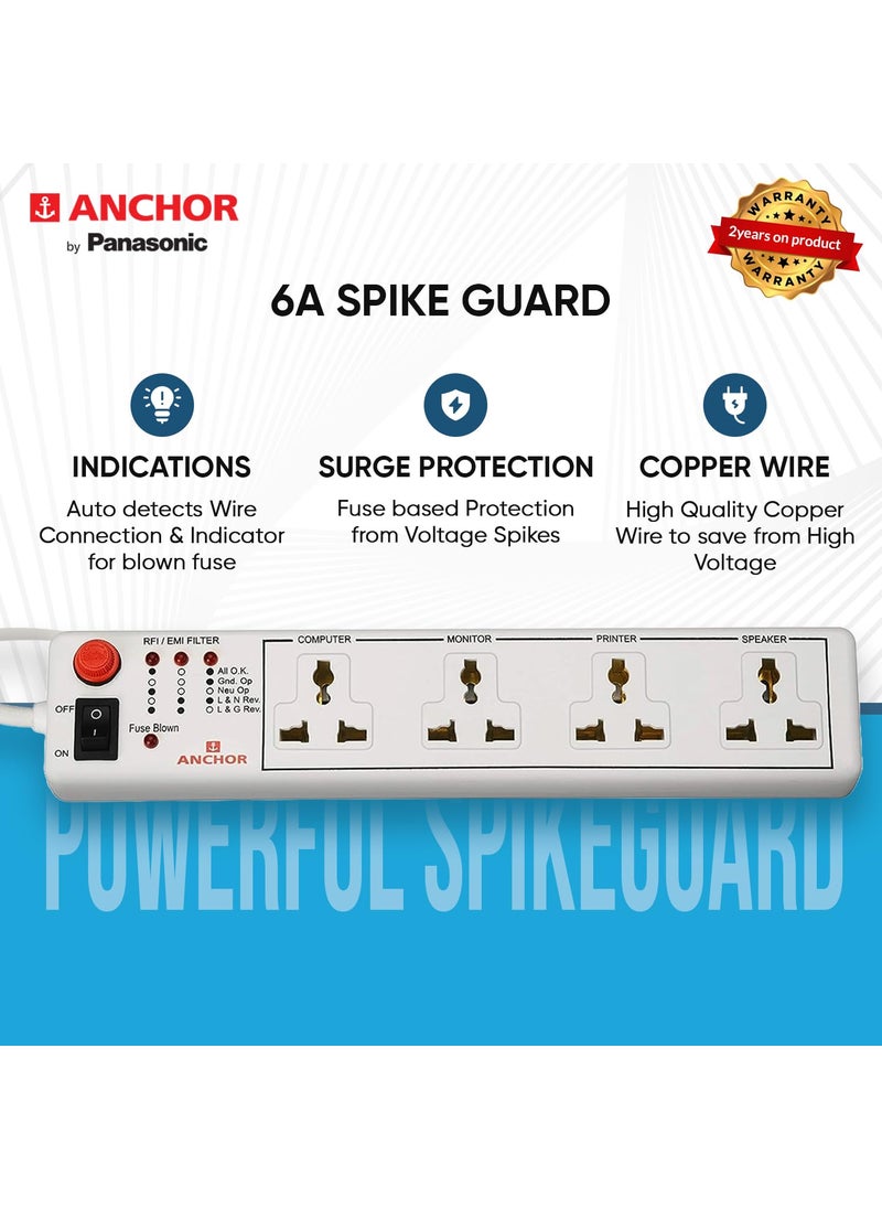 Anchor Anchor by Panasonic 4 way 6A International Socket with Single Switch 4 Way Extension Board with 4 Mtr Extension Cord Multi Plug Socket for Home Wall Office 22048  - Image 3
