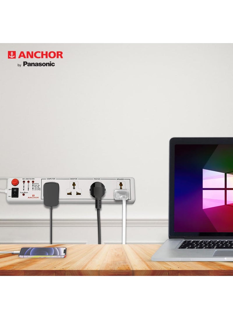 Anchor Anchor by Panasonic 4 way 6A International Socket with Single Switch 4 Way Extension Board with 4 Mtr Extension Cord Multi Plug Socket for Home Wall Office 22048  - Image 5