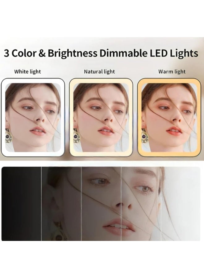 أفضل الفن مرآة مكياج مع إضاءة LED، تكبير 1X/2X/3X، تحكم باللمس، مرآة طاولة قابلة للطي والتعديل 180°، قابلة للشحن - Image 2