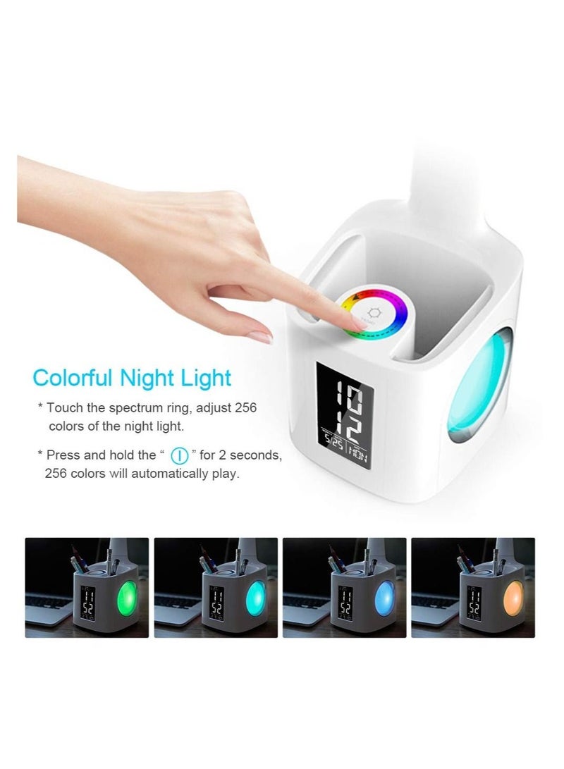 Excefore مصباح مكتب LED مع منفذ شحن USB، مصباح مكتب قابل للتعتيم 10W مع تحكم باللمس، مصباح طاولة مع حامل أقلام وساعة، مناسب لمكتب المنزل أو غرفة النوم أو القراءة أو الدراسة - Image 2