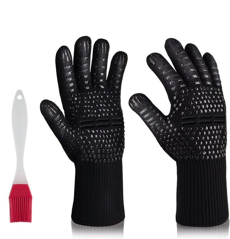 MSDADA MSDADA BBQ Gloves 1472F Heat Resistant Grill Gloves Fireproof Oven Mitts for Grilling SmokingBarbecue Cooking Welding Baking Camping Cutting with Oil BrushBlack