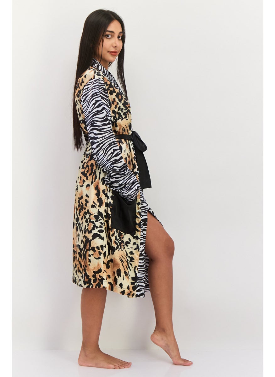 Asos Design Women Animal Print Belted Robes, Black Combo  - Image 3