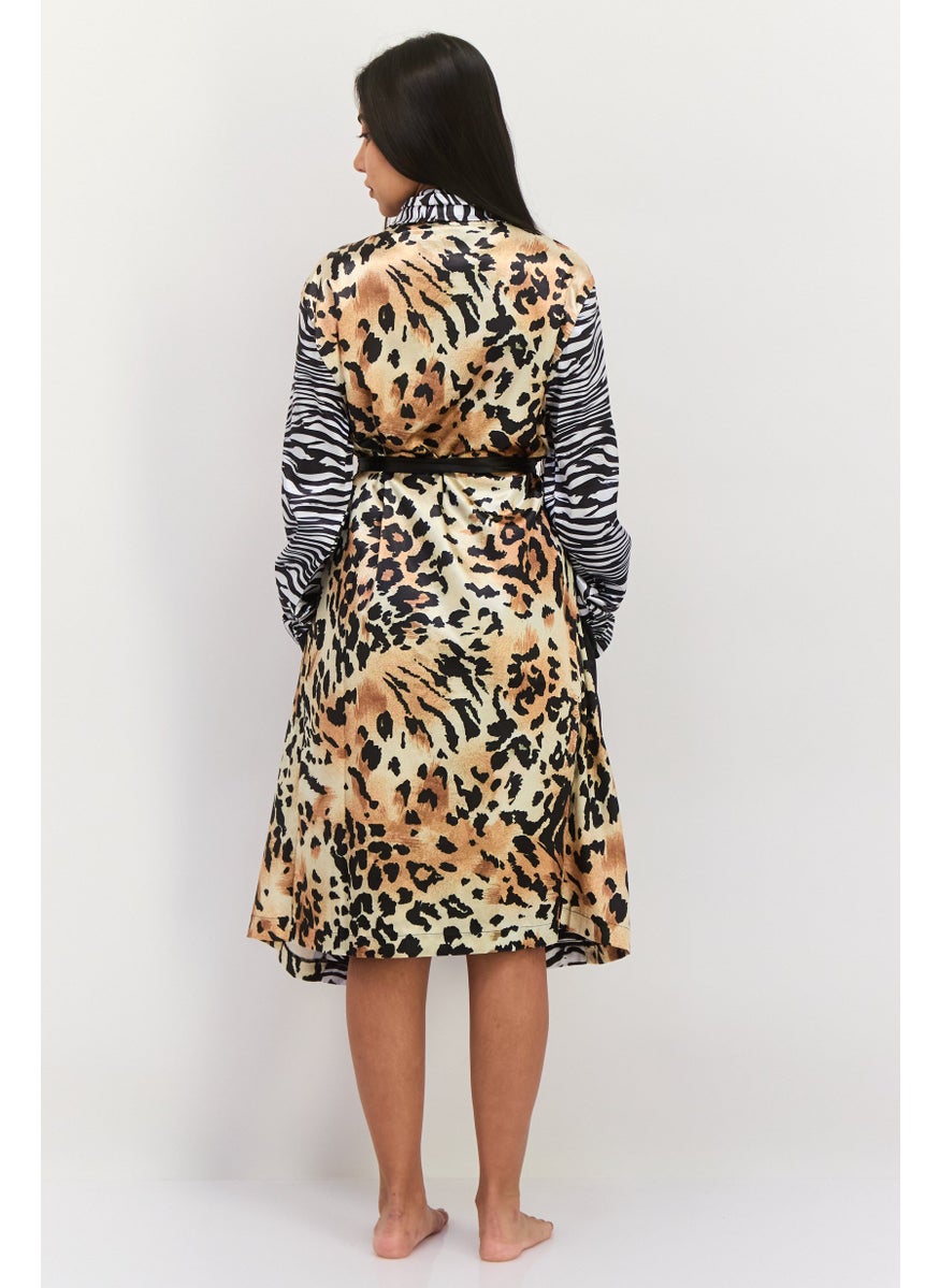 Asos Design Women Animal Print Belted Robes, Black Combo  - Image 4