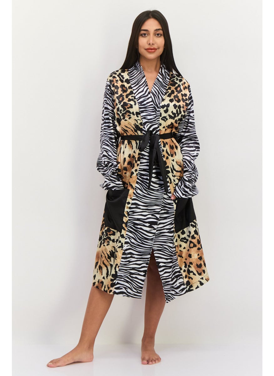 Asos Design Women Animal Print Belted Robes, Black Combo  - Image 1
