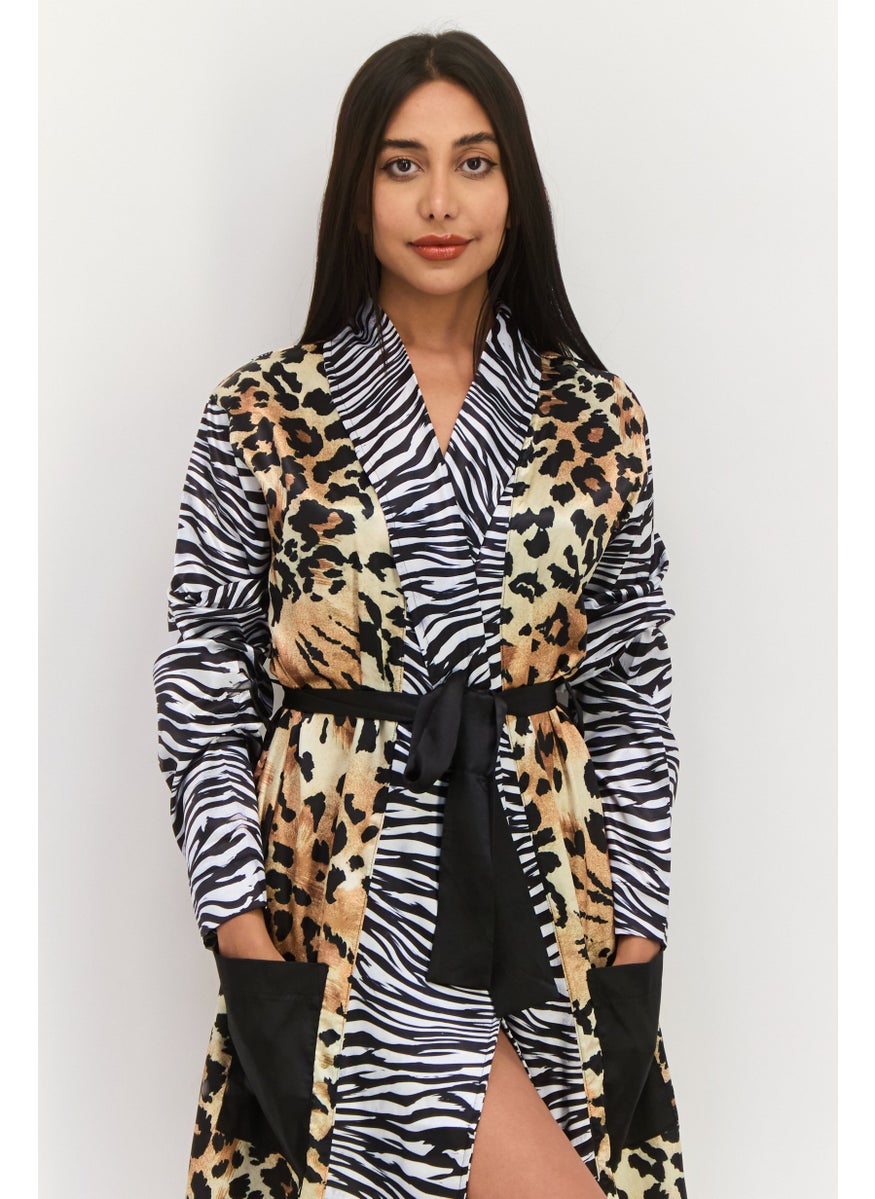 Asos Design Women Animal Print Belted Robes, Black Combo  - Image 2