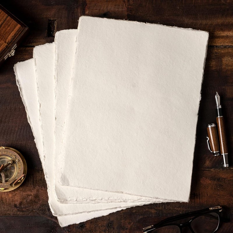ALCRAFT Pack of 50 Sheets of Watercolor Paper of 150 GSM - Virgin Cotton - Handmade Paper with Deckle Edges 9.8 X 6.5 Inches (25 X 17 cm) - Image 5