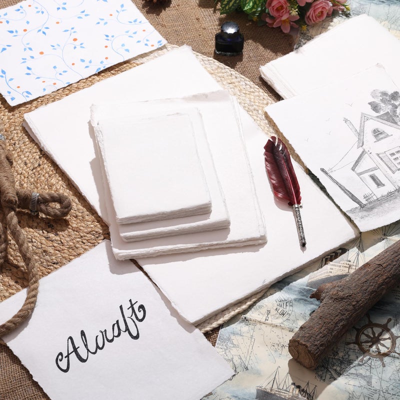 ALCRAFT Pack of 50 Sheets of Watercolor Paper of 150 GSM - Virgin Cotton - Handmade Paper with Deckle Edges 9.8 X 6.5 Inches (25 X 17 cm) - Image 2