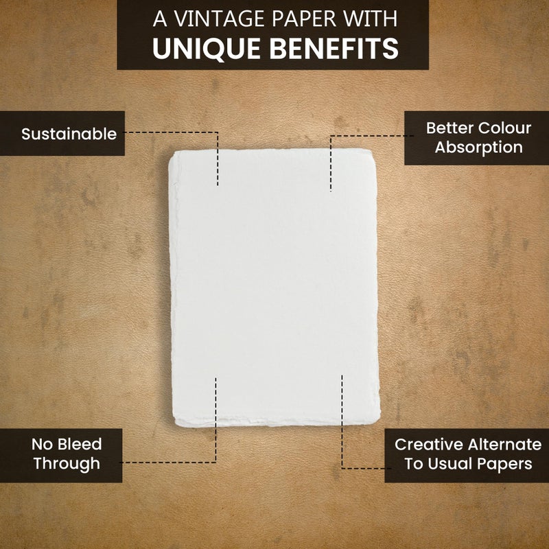 ALCRAFT Pack of 50 Sheets of Watercolor Paper of 150 GSM - Virgin Cotton - Handmade Paper with Deckle Edges 9.8 X 6.5 Inches (25 X 17 cm) - Image 4