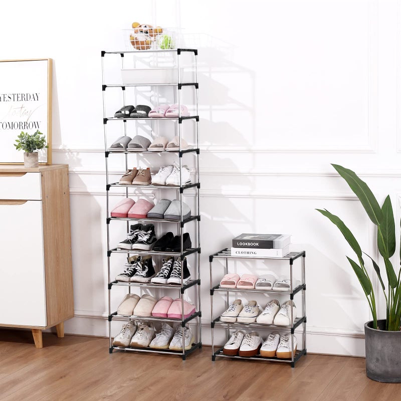 Jucaifu Stackable Small Shoe Rack, Entryway, Hallway and Closet Space Saving Storage and Organization (3-Tier, Black) - Image 5