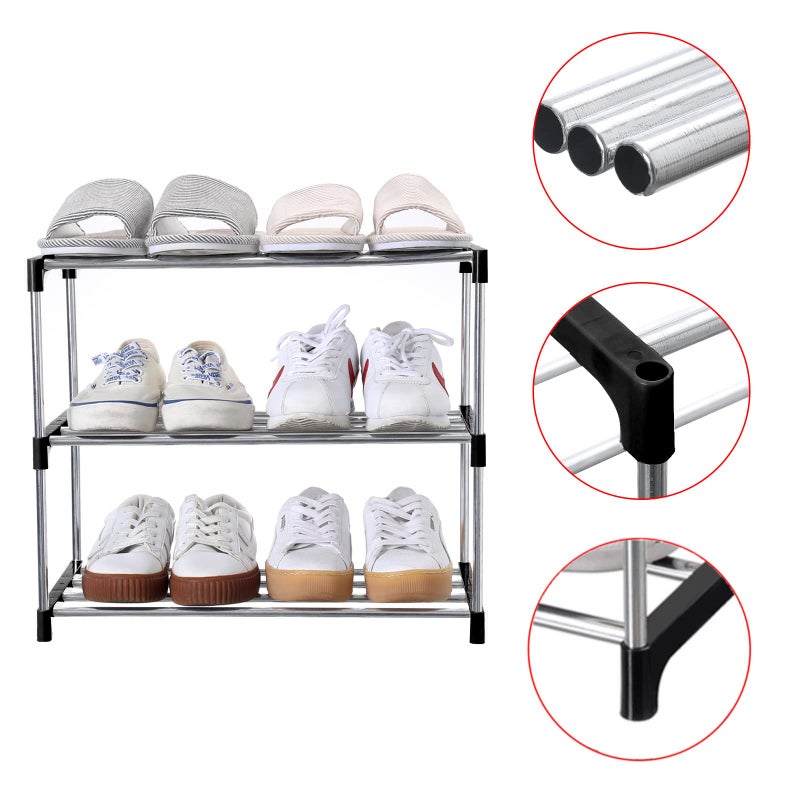 Jucaifu Stackable Small Shoe Rack, Entryway, Hallway and Closet Space Saving Storage and Organization (3-Tier, Black) - Image 3