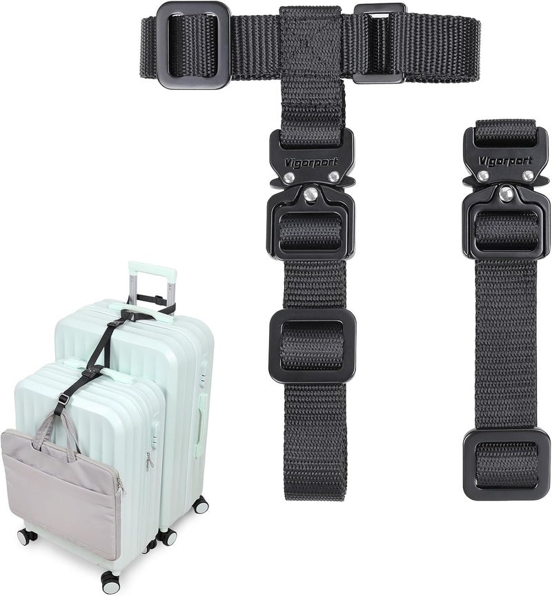 Vigorport Luggage Straps, Metal Luggage Connector Straps for Suitcases Add A Bag and Connect Your 2 Suitcases Together Adjustable Attachment Accessories Belts (0.75" Width Small Size) - Image 1