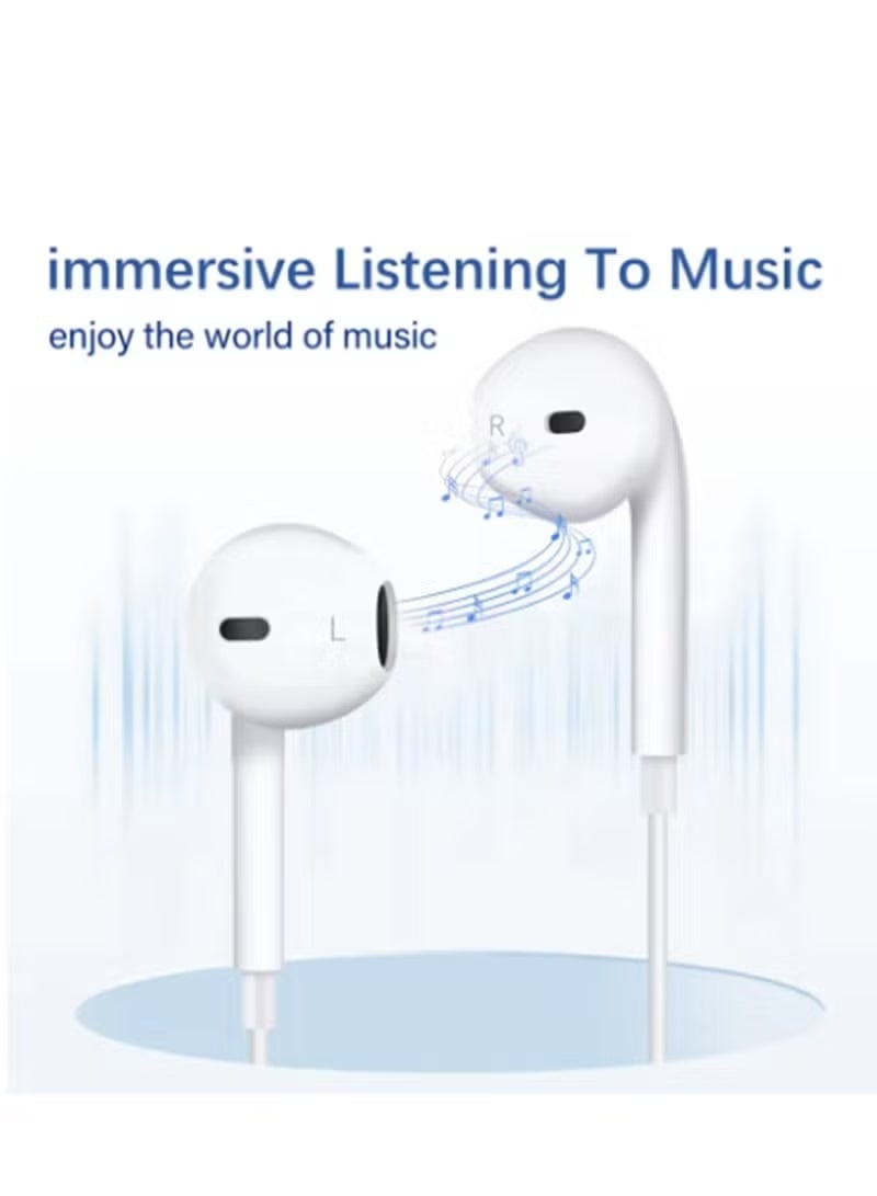 USB-C Wired Earphones with Microphone Compatible with iPhone 15 16 17 Pro Max Samsung Galaxy Type-C Headphones White - Image 4