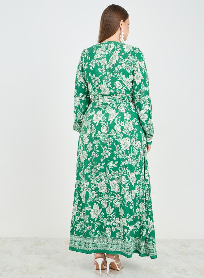 Styli Floral Print V Neck Wrap Maxi Dress  - Image 4