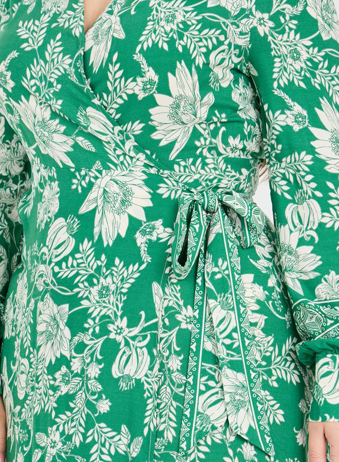 Styli Floral Print V Neck Wrap Maxi Dress  - Image 3