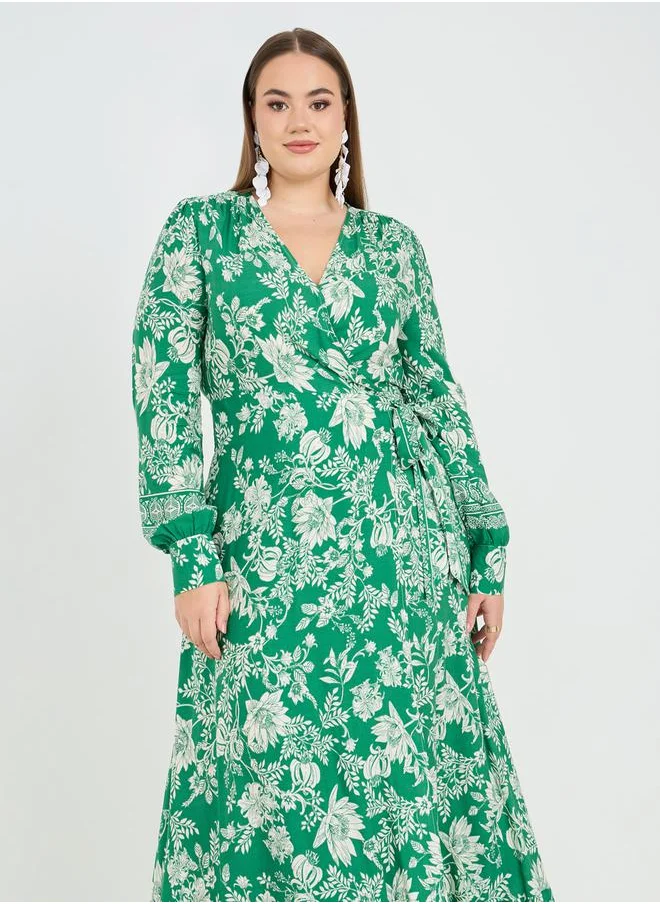 ستايلي Floral Print V Neck Wrap Maxi Dress