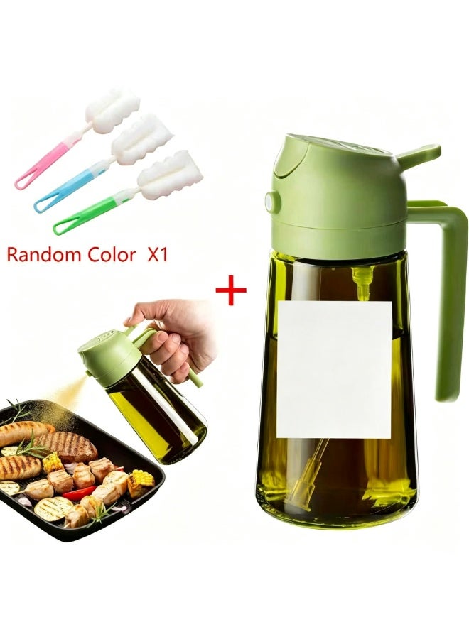 470ml Glass Olive Oil Sprayer and Dispenser Bottle, 2 in 1 Oil Spray & Pour Bottle with Handle, Leakproof Kitchen Oil Container, Includes 1 Cleaning Brush, for Olive Oil, Vinegar, Soy Sauce, BBQ, Salad and Cooking - Image 1