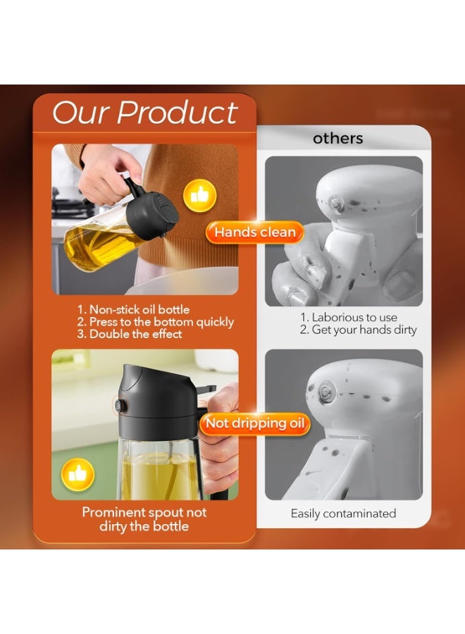 470ml Glass Olive Oil Sprayer and Dispenser Bottle, 2 in 1 Oil Spray & Pour Bottle with Handle, Leakproof Kitchen Oil Container, Includes 1 Cleaning Brush, for Olive Oil, Vinegar, Soy Sauce, BBQ, Salad and Cooking - Image 5