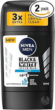 Nivea نيڤيا للرجال - مزيل عرق غير مرئي أسود وأبيض - حماية 48 ساعة - قوام ناعم - تطبيق سلس - تقنية خاصة مسجلة - عبوة من 2 - 2 × 50 مل - Image 1