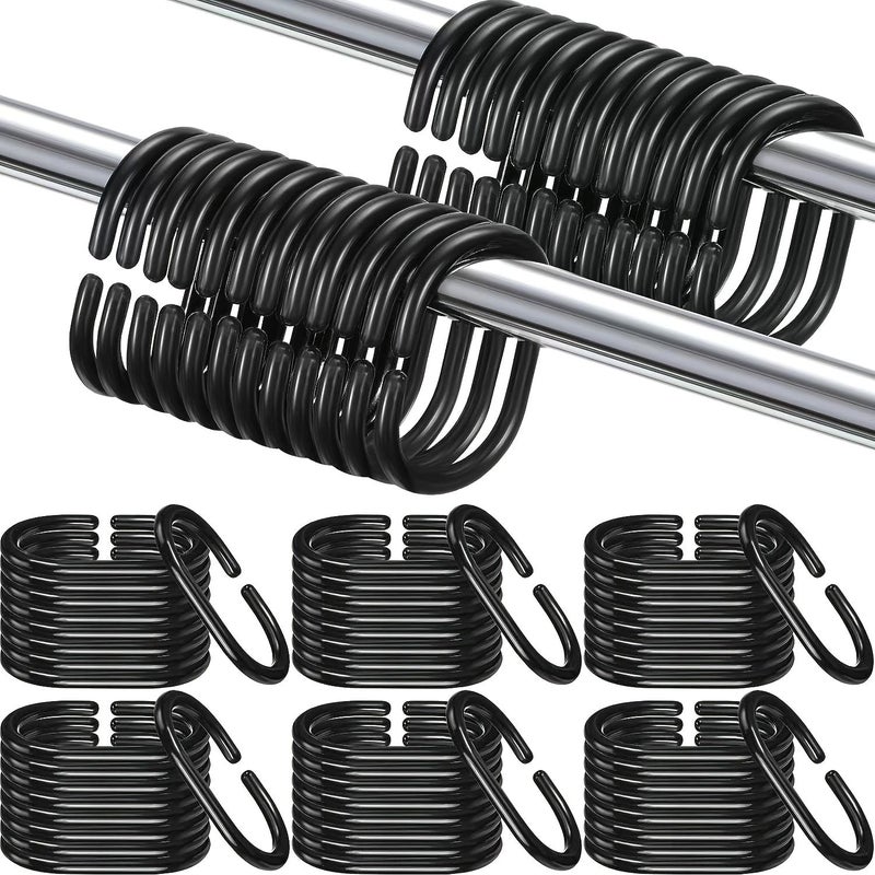 Black Plastic C-Shaped Curtain Hooks 12pcs Home Bathroom Decoration - Image 1