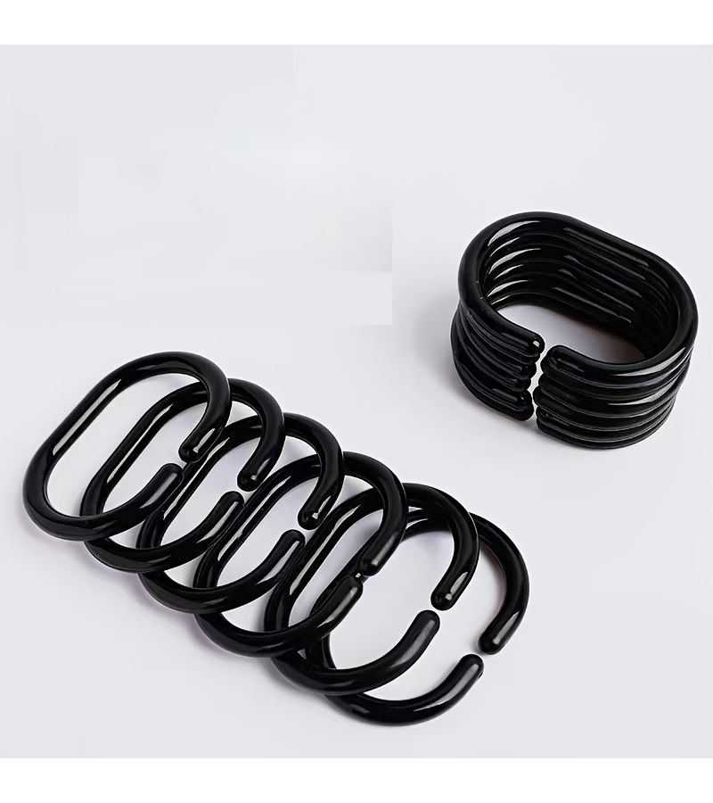 Black Plastic C-Shaped Curtain Hooks 12pcs Home Bathroom Decoration - Image 4