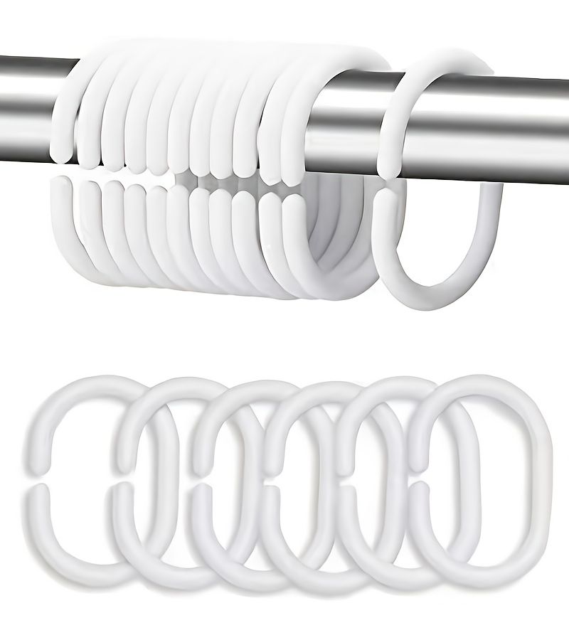 Black Plastic C-Shaped Curtain Hooks 12pcs Home Bathroom Decoration - Image 2