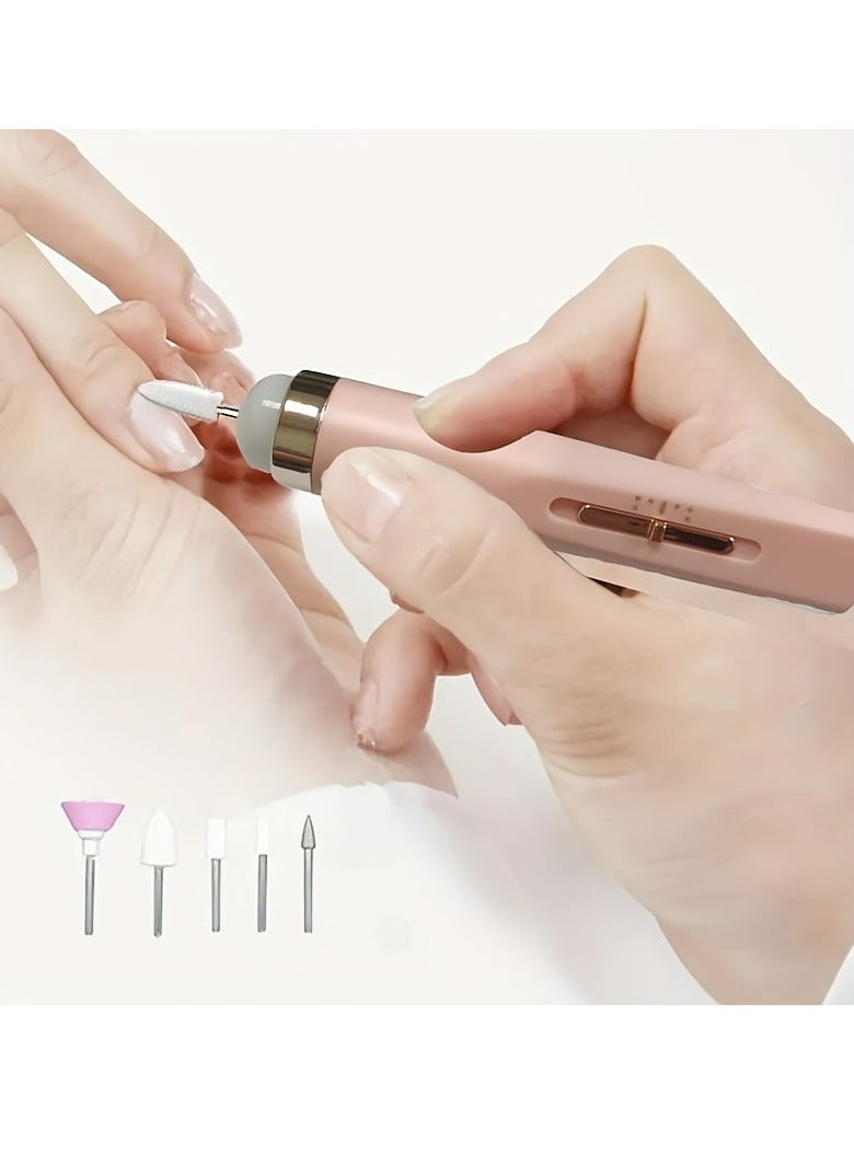 آلة تلميع الأظافر الكهربائية 5 في 1، قلم تلميع الأظافر المحمول المنزلي، أدوات مانيكير، مبرد أظافر كهربائي مع ضوء LED للأكريليك، جل الأظافر، المانيكير والباديكير - Image 1