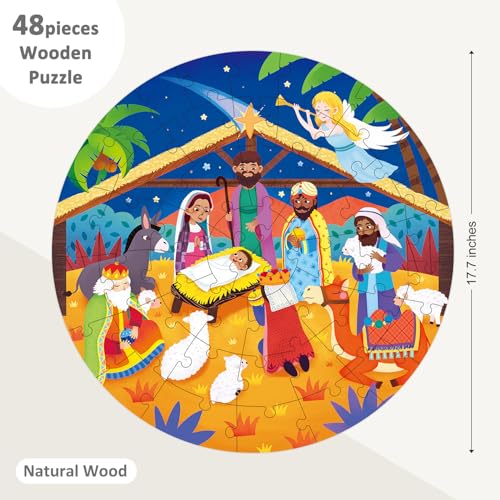 MoinKidz Wooden Nativity Puzzle for Kids Ages 48 Kids Floor Puzzles for Ages 35 Large 48 Piece Round Christmas Wooden Jigsaw Puzzle for 6 7 8 Year Old - Image 5