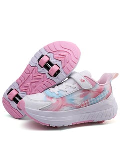 Childrens Invisible Four-Wheel Roller Skates Womens Kids Walking Shoes Mens Kids Scooters Retractable Single Row Wheel Skates 387 pink four-wheel [without lights]]