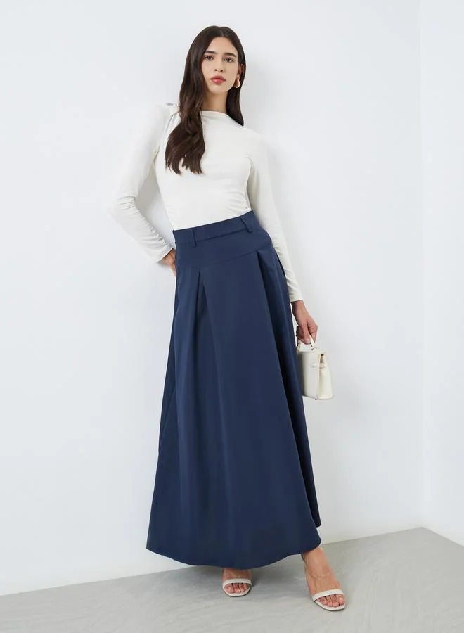 Fold Pleated A-Line Maxi Skirt