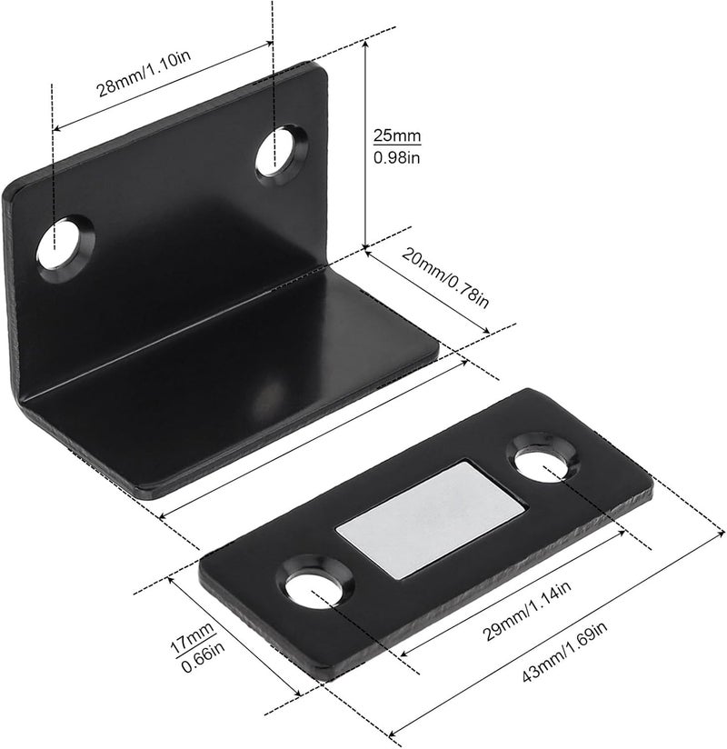 Boniry Magnetic Door Catch,Ultra Thin Cabinet Magnetic Catch with Strong Adhesive Sticker & Screws, Slim Drawer Magnets Locks Furniture Safety Latches (10, L-Shaped Black) - Image 2