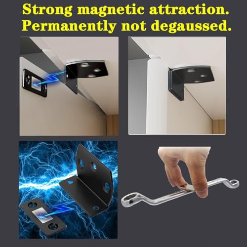 Boniry Magnetic Door Catch,Ultra Thin Cabinet Magnetic Catch with Strong Adhesive Sticker & Screws, Slim Drawer Magnets Locks Furniture Safety Latches (10, L-Shaped Black) - Image 4
