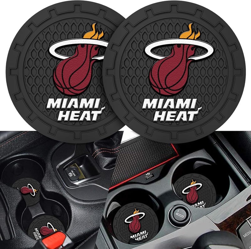 EMIJOY Heat Car Cup Holder Coasters,Miami Heat Car Cup Coasters for Drink Holder,2pcs Car Cup Holder Insert,Basketball Stuffs for Cars,Anti-Split Dust Proof Car Cup Mat,Silicon Beverage Mat,2.75'' - Image 2