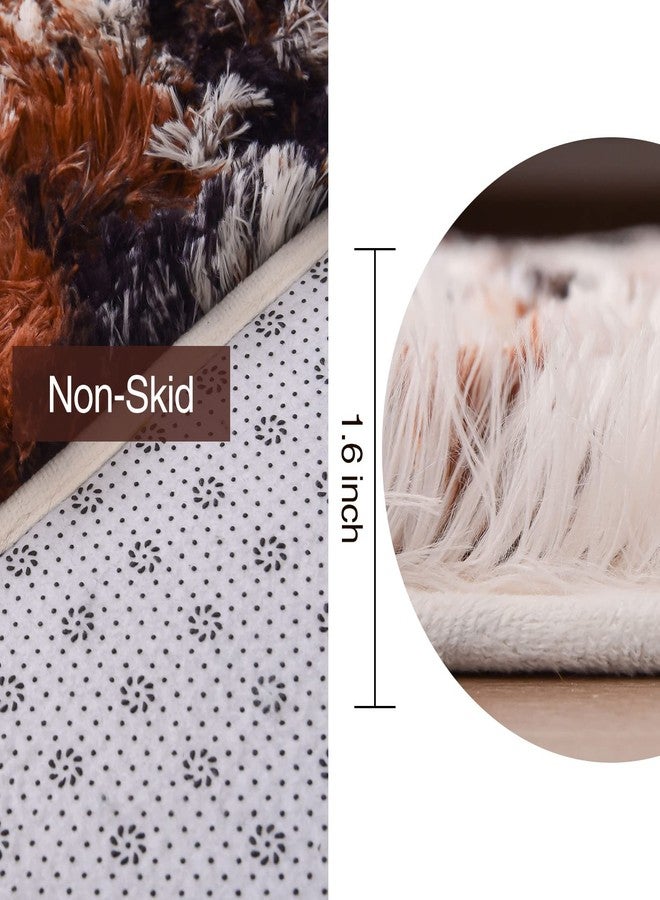 Aimuan Cow Print Area Rug Cute Fluffy Faux Cowhide Rug Super Soft Shaggy Carpets Tie-Dye Rugs for Living Room Bedroom Girls Kids Room Nursery Home Decor Non-Slip Mat (Coffee-Black, 5x7) - Image 4