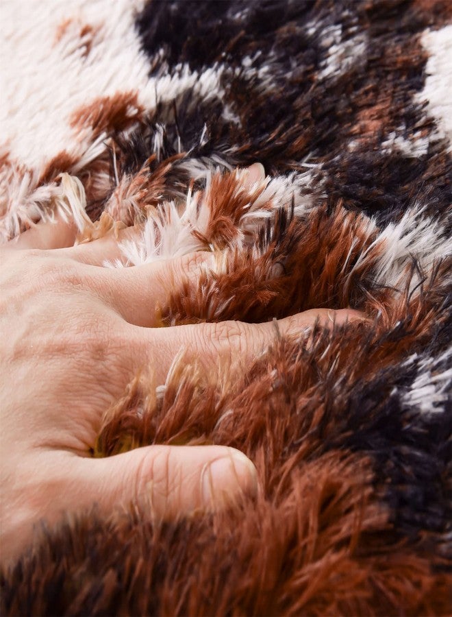 Aimuan Cow Print Area Rug Cute Fluffy Faux Cowhide Rug Super Soft Shaggy Carpets Tie-Dye Rugs for Living Room Bedroom Girls Kids Room Nursery Home Decor Non-Slip Mat (Coffee-Black, 5x7) - Image 5