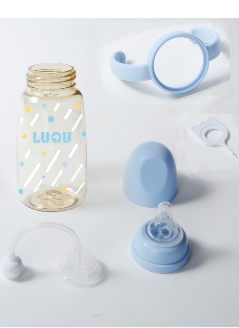 LuQu Feeding Bottle PPSU With Handle-200ml-Blue-Pack of 2  - Image 2