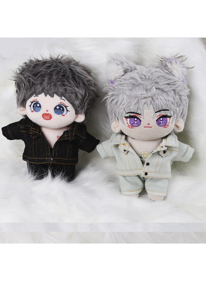 10cm Doll 20cm Cotton Doll Trousers Suit Denim Coat Pants Cotton Doll Clothes-Specifications:10cm-color:Black Denim Jacket Non-reversible Jeans 2-piece Set - Image 3