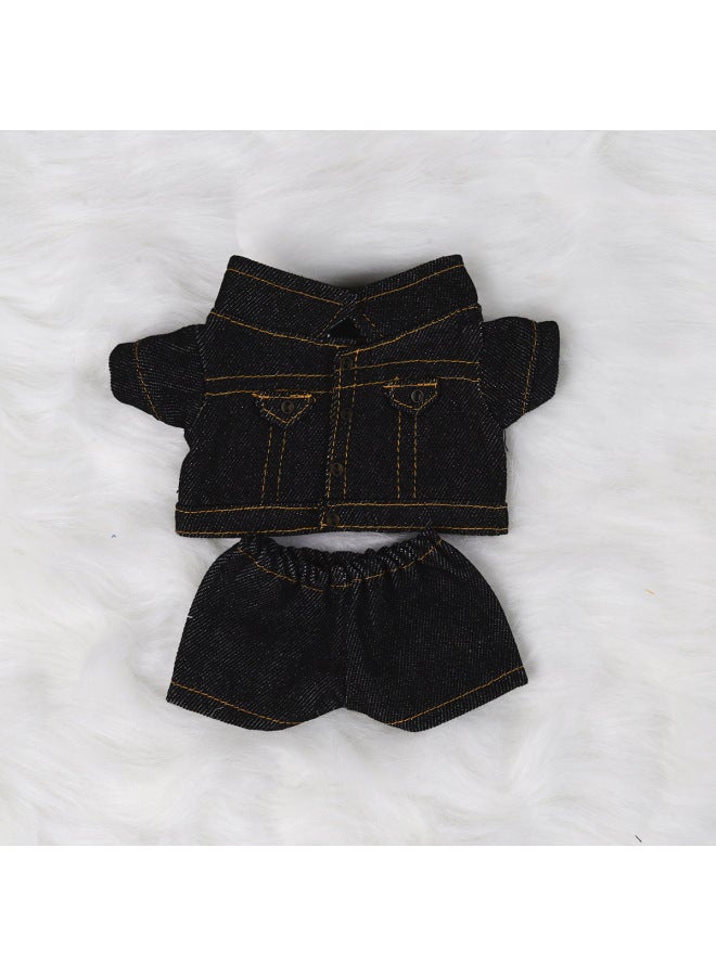 10cm Doll 20cm Cotton Doll Trousers Suit Denim Coat Pants Cotton Doll Clothes-Specifications:10cm-color:Black Denim Jacket Non-reversible Jeans 2-piece Set - Image 1