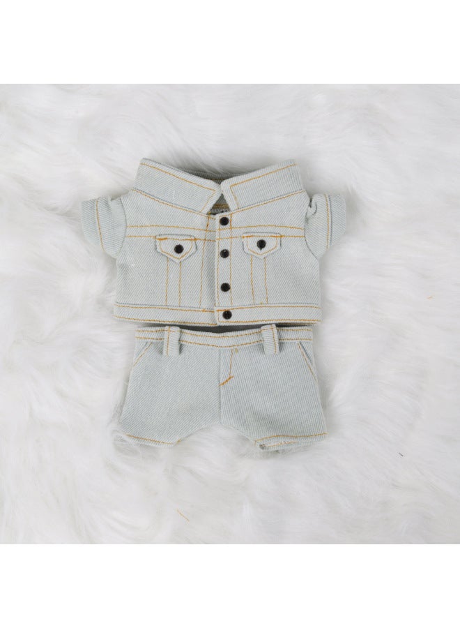 10cm Doll 20cm Cotton Doll Trousers Suit Denim Coat Pants Cotton Doll Clothes-Specifications:10cm-color:Black Denim Jacket Non-reversible Jeans 2-piece Set - Image 4