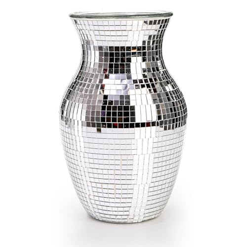 SOUJOY Disco Vase, Silver Mosaic Mirror Vase for Centerpiece, Handmade Glass Bud Vase for Wedding Flower Arrangeme, Living Room, Kitchen, Home Decor - Image 1