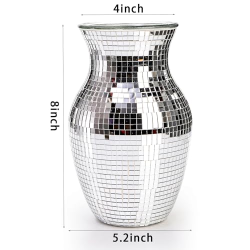 SOUJOY Disco Vase, Silver Mosaic Mirror Vase for Centerpiece, Handmade Glass Bud Vase for Wedding Flower Arrangeme, Living Room, Kitchen, Home Decor - Image 2